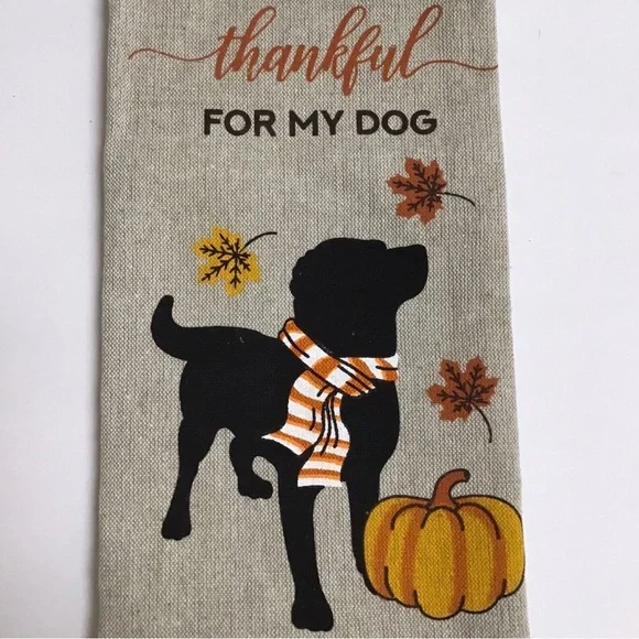 Fall Thankful For My Dog Kitchen Towel 100% Cotton Autumn Hand Tea Farmhouse NEW - Picture 1 of 6